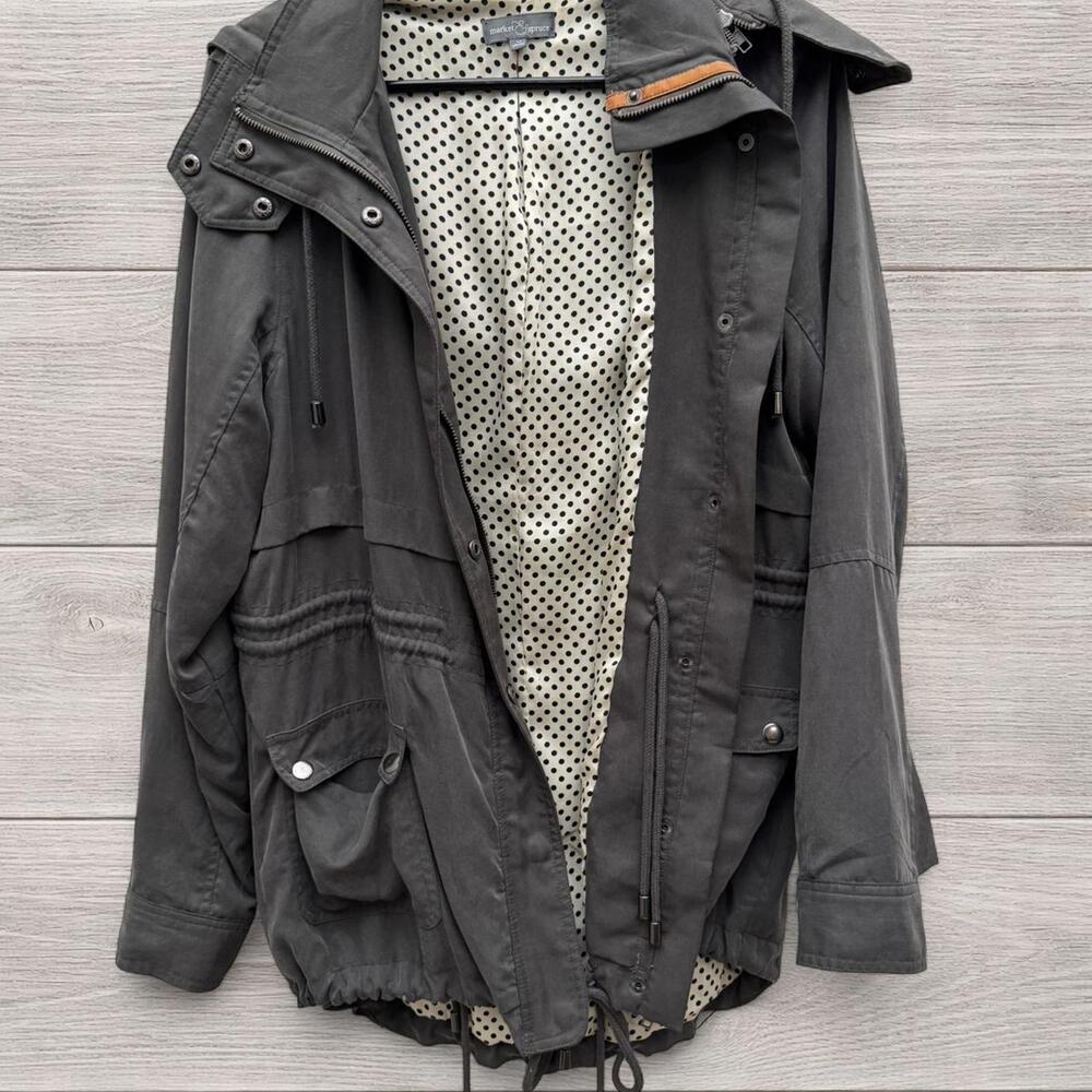 Market & Spruce Charcoal Hooded Utility Jacket with Polka Dot Lining-Size Medium